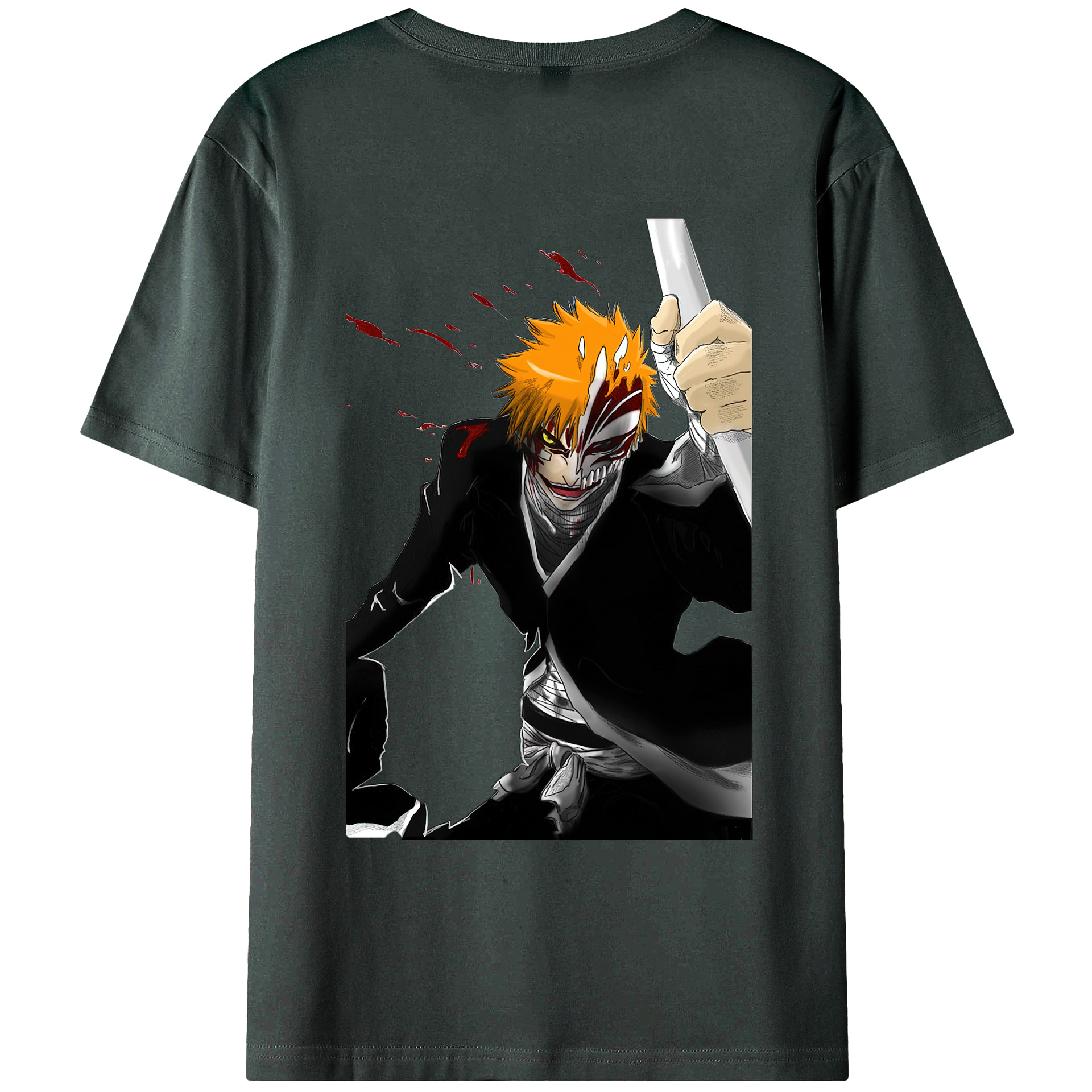 （画像用） ブリーチ 黒崎一護（くろさき いちご）BLEACH Kurosaki Ichigo 綿100％ メンズ半袖Tシャツ（バックプリント） 通気性